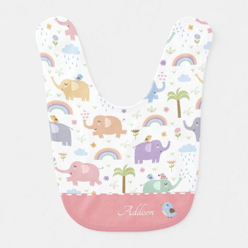 Pink Pastel Elephant Pattern for Little Girl Baby  Baby Bib