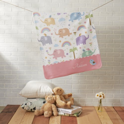 Pink Pastel Elephant Pattern for Little Girl Baby  Baby Blanket