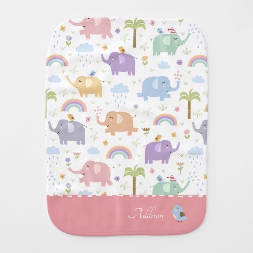 Pink Pastel Elephant Pattern for Little Girl Baby  Baby Burp Cloth