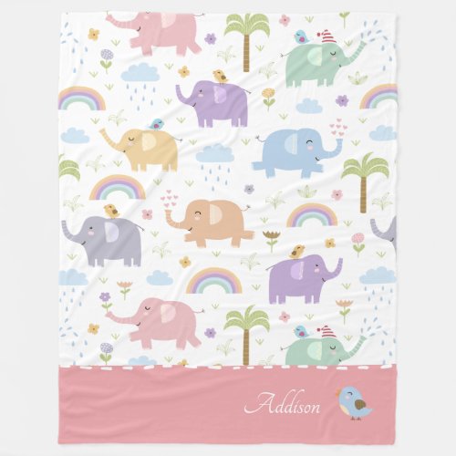 Pink Pastel Elephant Pattern for Little Girl Fleec Fleece Blanket