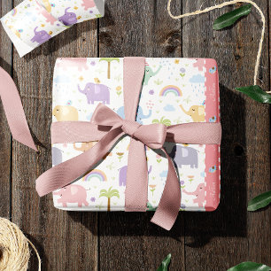 Pink Pastel Elephant Pattern for Little Girl Party Wrapping Paper