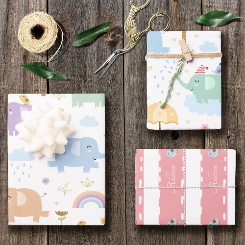 Pink Pastel Elephant Pattern for Little Girl Party Wrapping Paper Sheets