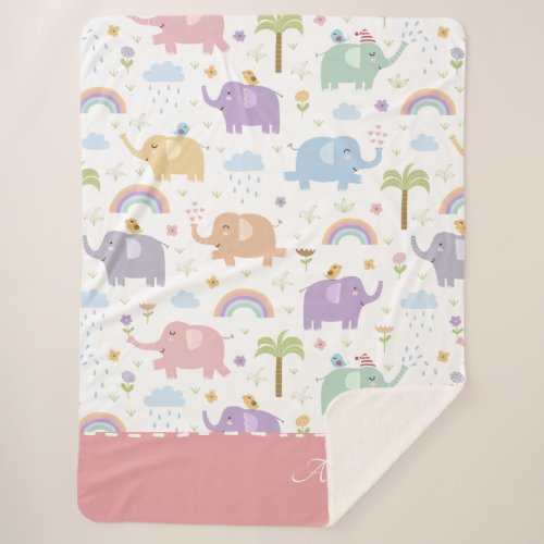 Pink Pastel Elephant Pattern for Little Girl Sherpa Blanket