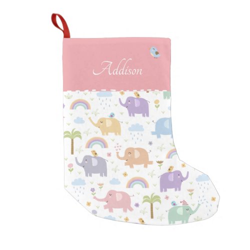 Pink Pastel Elephant Pattern for Little Girl Small Christmas Stocking