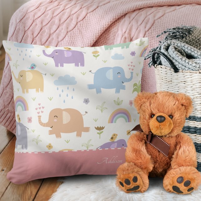 Pink Pastel Elephant Pattern for Little Girl Throw Pillow (Creator Uploaded)