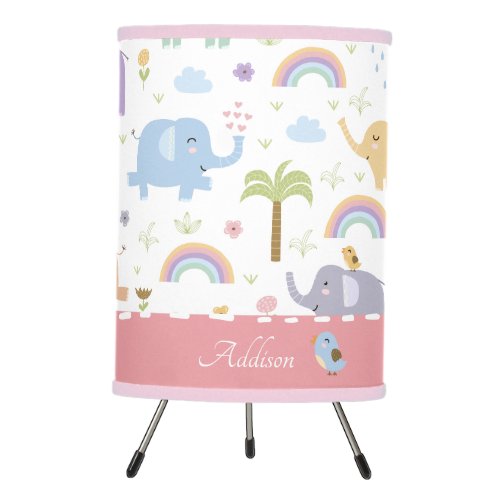 Pink Pastel Elephant Pattern for Little Girl Tripo Tripod Lamp