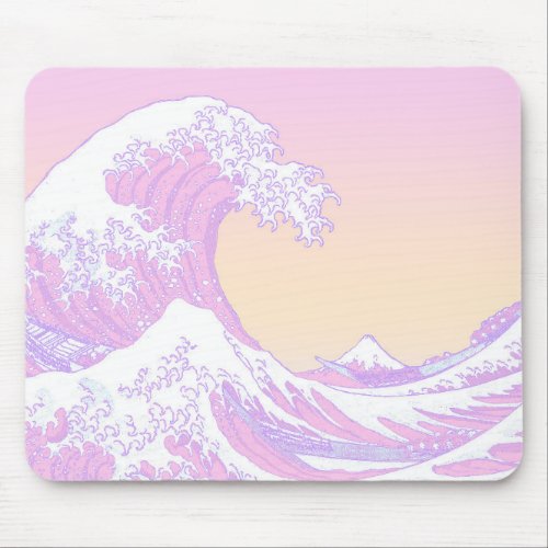 Pink Pastel Esthetic Great Wave Mouse Pad