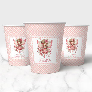 Pink Pastel Fairy Floral 8th Birthday Paper Cups