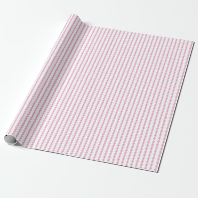 Pink Pastel Farmhouse Rustic Ticking Stripe Gift Wrapping Paper (Unrolled)