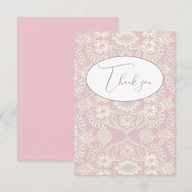 Pink Pastel Faux Lace Flat Thank You Card (Front/Back)