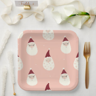 Pink pastel festive red christmas hats santa cute paper plates
