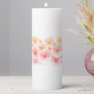 Pink pastel floral field watercolor paint art pillar candle