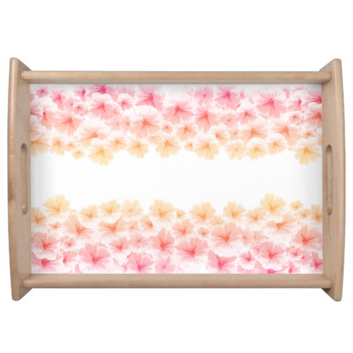 Pink pastel floral field watercolor paint art serving tray