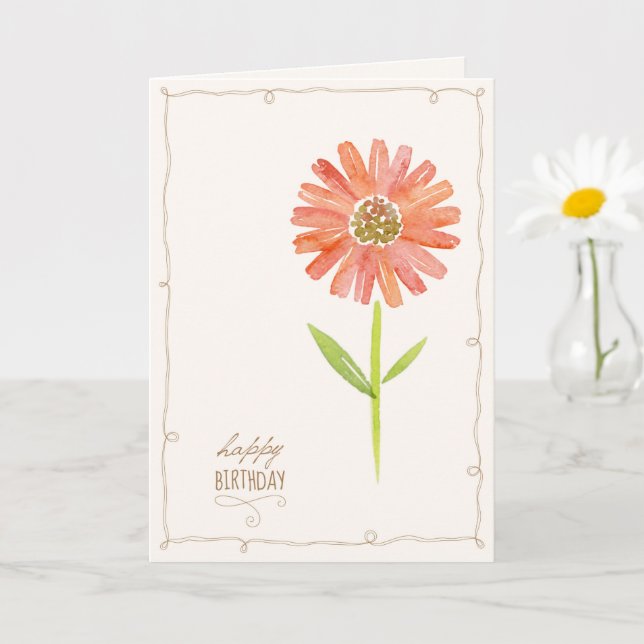 Pink pastel floral watercolor birthday script card (Small Plant)