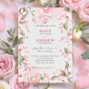 Pink pastel floral wedding  invitation