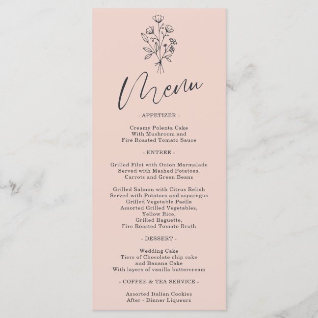 Pink Pastel Flower Bohemian Simple Botanical Menu