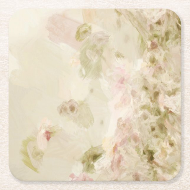 Pink Pastel Flowers Square Paper Coaster (Front)