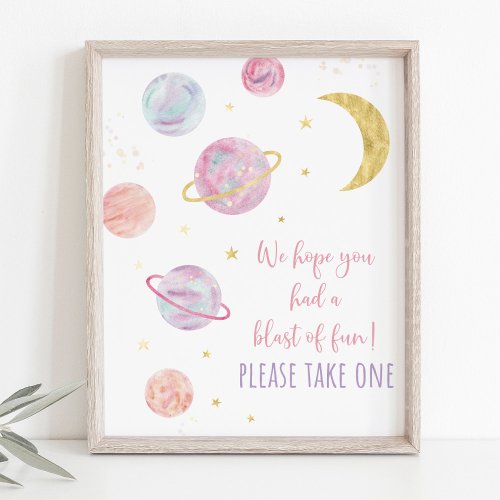 Pink Pastel Galaxy Space Birthday Favor Sign