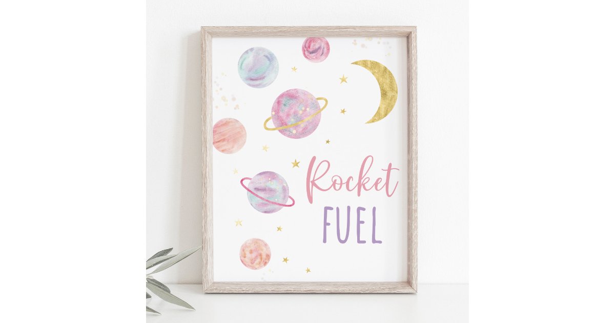 Pink Rocket Sign Pink Pastel Galaxy Space Rocket Fuel Birthday Sign | Zazzle
