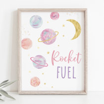 Pink Pastel Galaxy Space Rocket Fuel Birthday Sign