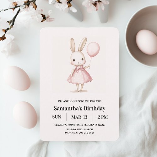 Pink Pastel Girl Bunny Easter Kids Birthday
