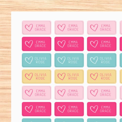 Pink Pastel Girls Heart School Clothing  Kids Labels