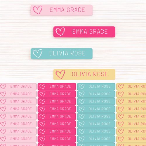 Pink Pastel Girls Heart School Clothing  Kids Labels