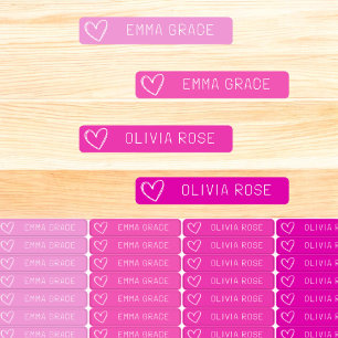 Pink Pastel Girl's Heart School Clothing Kids' Labels