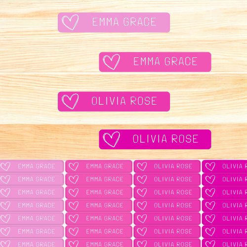 Pink Pastel Girls Heart School Clothing  Kids Labels