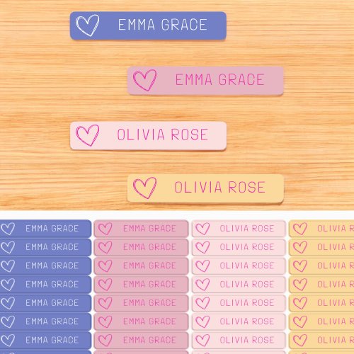 Pink Pastel Girls Heart School Clothing  Kids Labels