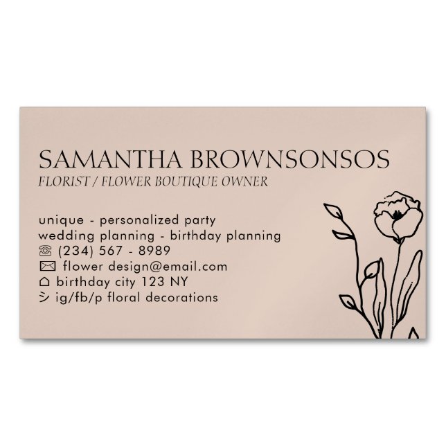 Pink Pastel Girly Flower Florist Floral Business Card Magnet (Front)