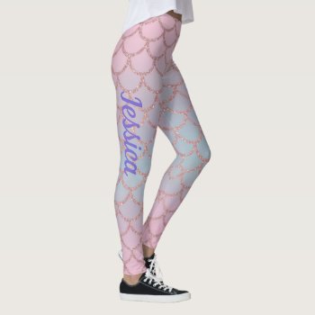 Pink Pastel Glittery Mermaid Tail Leggings by Frasure_Studios at Zazzle