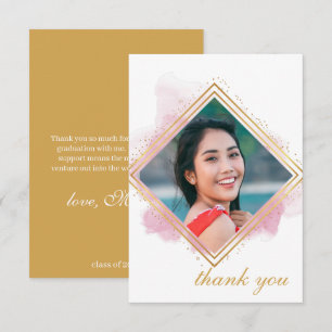 Pink Pastel & Gold Diamond Graduation Thank You In Invitation