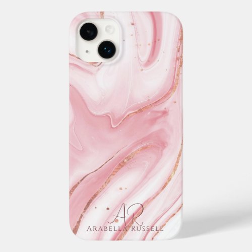 Pink Pastel Gold Glitter Marble Customizable Case_Mate iPhone 14 Plus Case