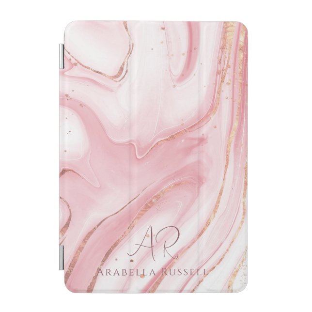 Pink Pastel Gold Glitter Marble Customizable iPad Mini Cover (Front)