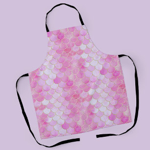 Pink Pastel & Gold Shimmer Mermaid Scale Pattern Apron