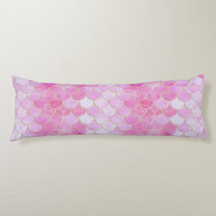 Pink Pastel & Gold Shimmer Mermaid Scale Pattern Body Pillow