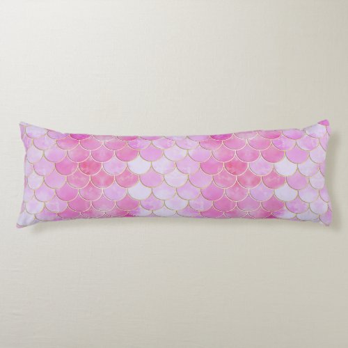 Pink Pastel  Gold Shimmer Mermaid Scale Pattern Body Pillow
