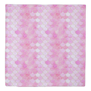 Pink Pastel & Gold Shimmer Mermaid Scale Pattern Duvet Cover