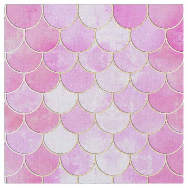 Pink Pastel & Gold Shimmer Mermaid Scale Pattern Fabric (Close Up)