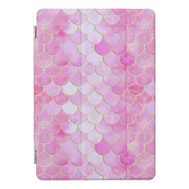 Pink Pastel & Gold Shimmer Mermaid Scale Pattern iPad Pro Cover (Front)