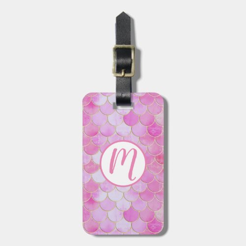 Pink Pastel  Gold Shimmer Mermaid Scale Pattern Luggage Tag