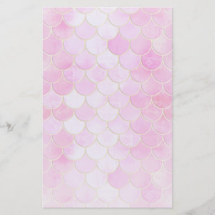 Pink Pastel & Gold Shimmer Mermaid Scale Pattern Stationery