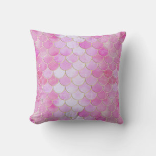 Pink Pastel & Gold Shimmer Mermaid Scale Pattern Throw Pillow