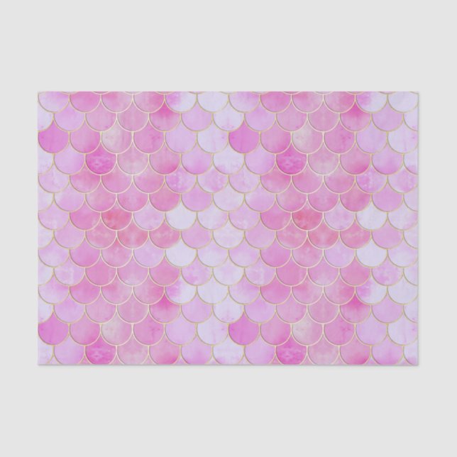 Pink Pastel & Gold Shimmer Mermaid Scale Pattern Tissue Paper (Front)