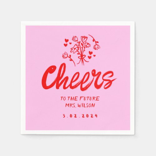 Pink Pastel Handwriting Retro Bridal ShowerNapkins Napkins