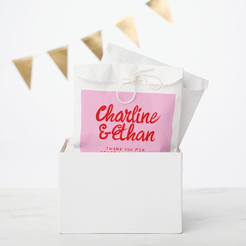 Pink Pastel Handwriting Retro Wedding Favor Bag