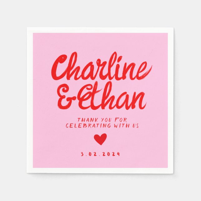 Pink Pastel Handwriting Retro Wedding Favor Bag Napkins (Front)