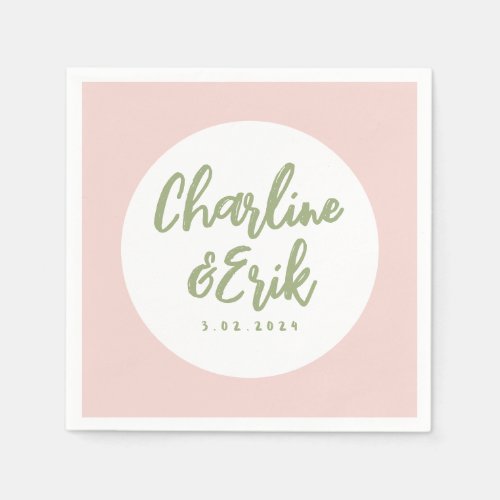 Pink Pastel Handwriting Retro Wedding Napkins