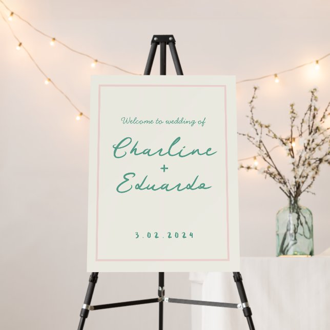Pink Pastel Handwriting Retro Wedding Welcome Sign (In Situ (Stand))